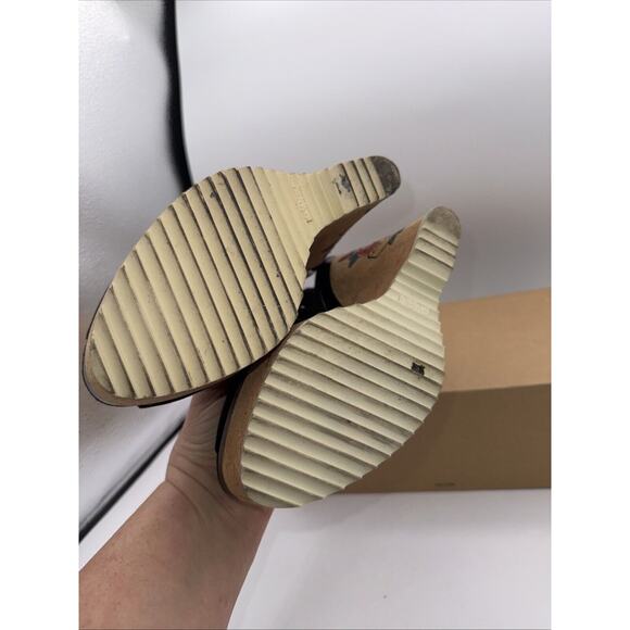 GUCCI READ **Black Suede SlingBack Cork Tattoo Wedge Platform Heel Sandals Sz 8 - Picture 9 of 14